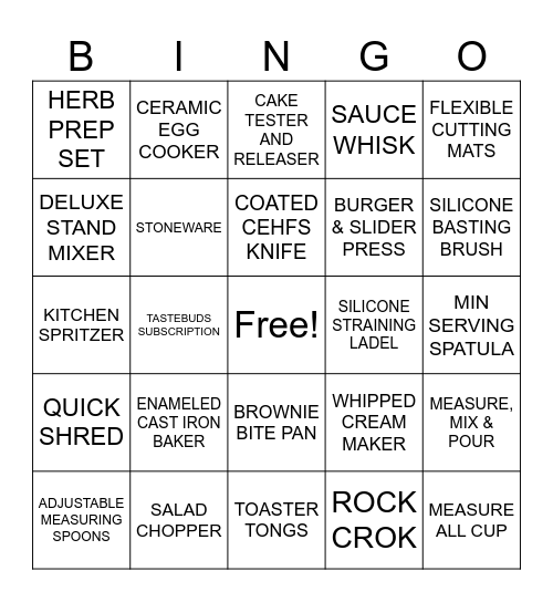 PAMPERED CHEF PRODUCT BINGO Card