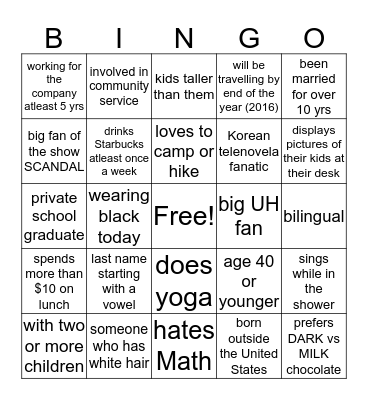 Finance: Get to Know Each Other!!! Bingo Card