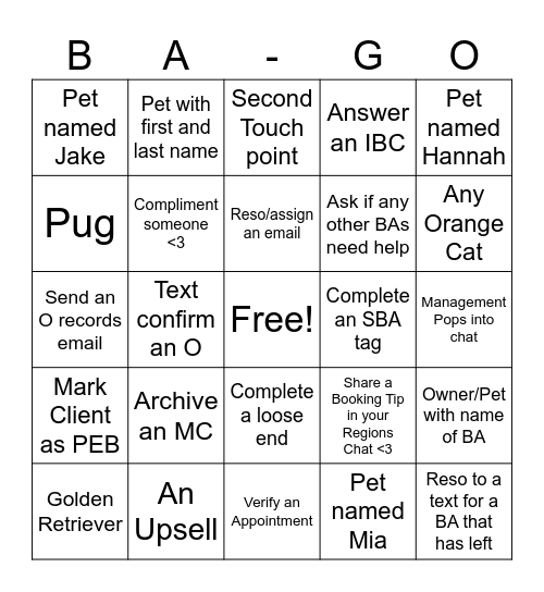BA Saturday/Sunday Bingo Card
