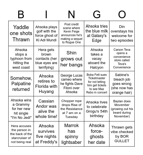 Ahsoka Finale Predictions! Bingo Card
