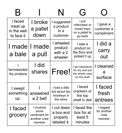 CREW BINGO Card