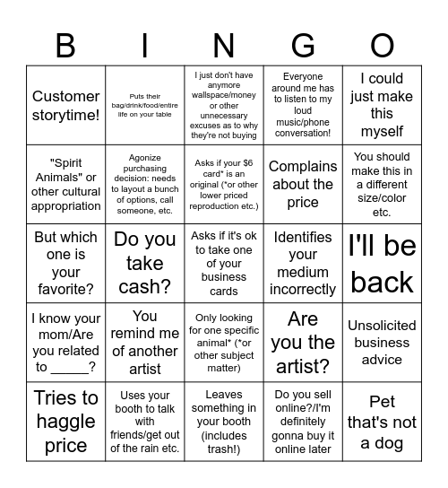 CRAFT SHOW Bingo Card