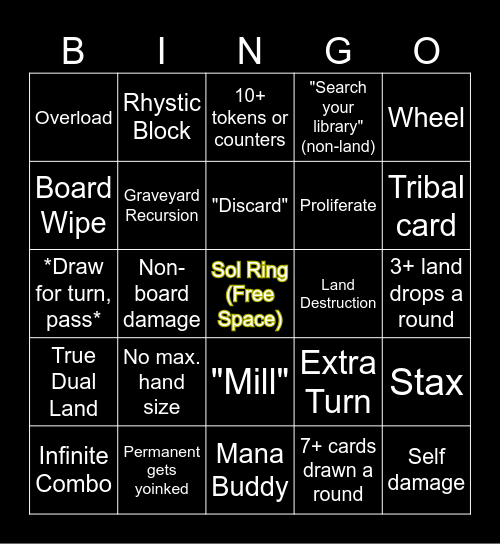 Commander Bingo Card