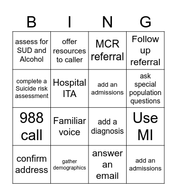 RCL Bingo Card
