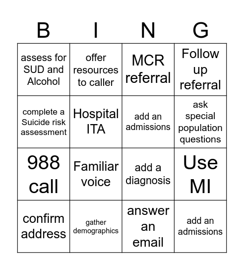 RCL Bingo Card