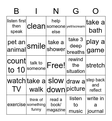 Coping Skills Bingo Card