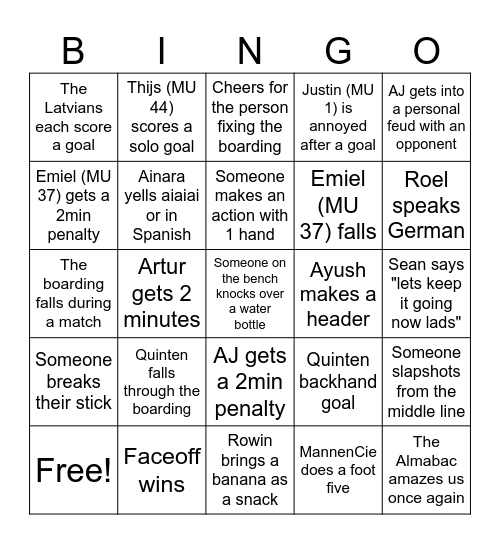 Face Off Home game day bingo! Bingo Card