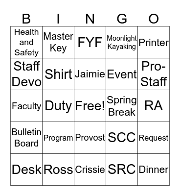 TCREW Bingo Card