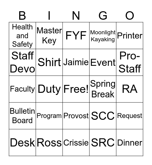 TCREW Bingo Card