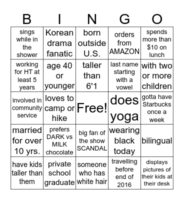 FINANCE: Get To Know Each Other!!! Bingo Card