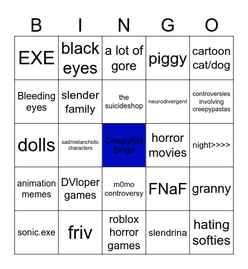 Creepypasta Kid Bingo Card