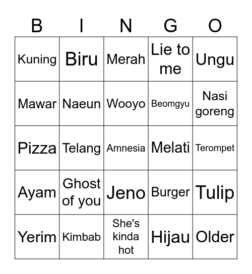 Punya Beomgyu Bingo Card