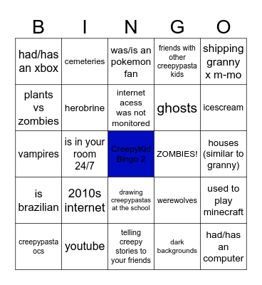 Creepypasta Kid Bingo (Part.2) Bingo Card
