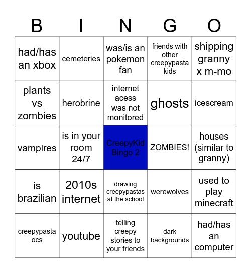 Creepypasta Kid Bingo (Part.2) Bingo Card