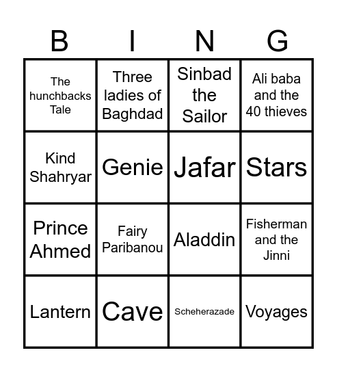 Arabian Nights! Bingo Card