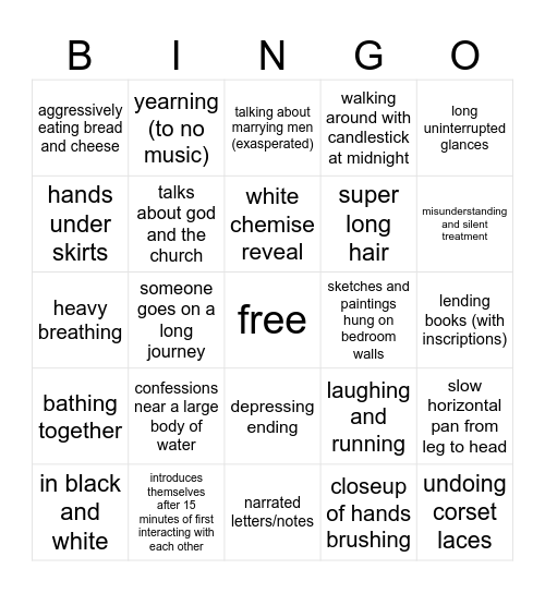 lesbian period drama bingo Card