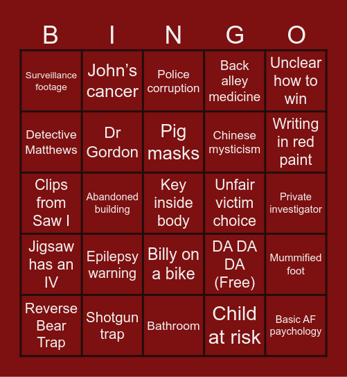 Saw X Bingo Card