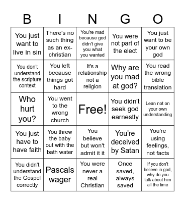 Things Christians Say To Ex-Christians Bingo Card