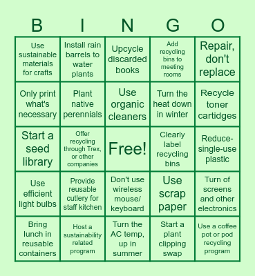 Sustainable Libraries Bingo Card