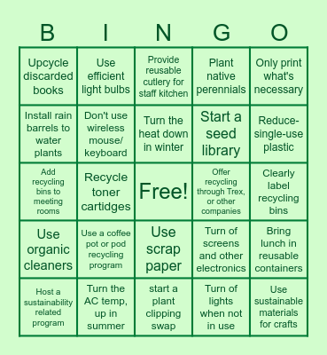 Sustainable Libraries Binog Bingo Card