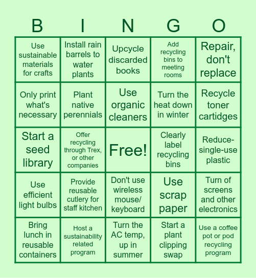 Sustainable Libraries Bingo Card