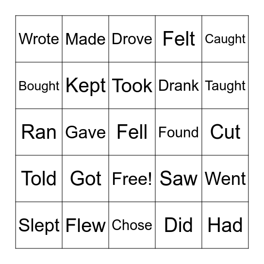 Simple Past Bingo Card
