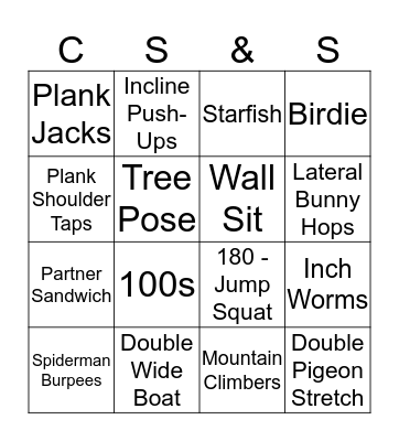 FITNESS BINGO! Bingo Card