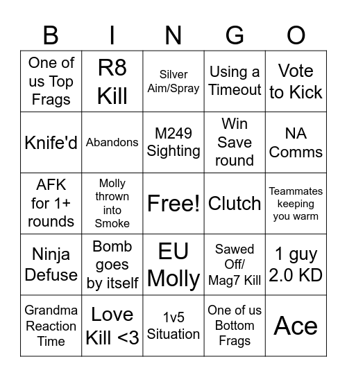 Counter Strike Bingo 1.5 Bingo Card