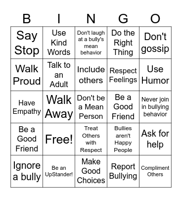 Be an UpStander! Bingo Card
