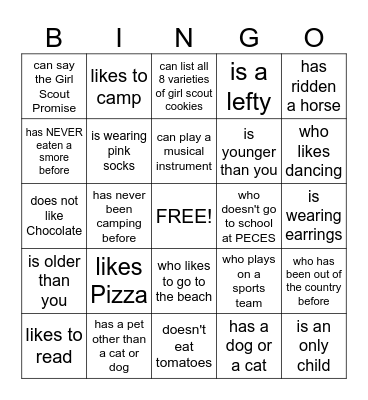 Find a Girl Scout Who.... Bingo Card