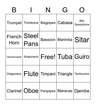 Instrument Bingo Card