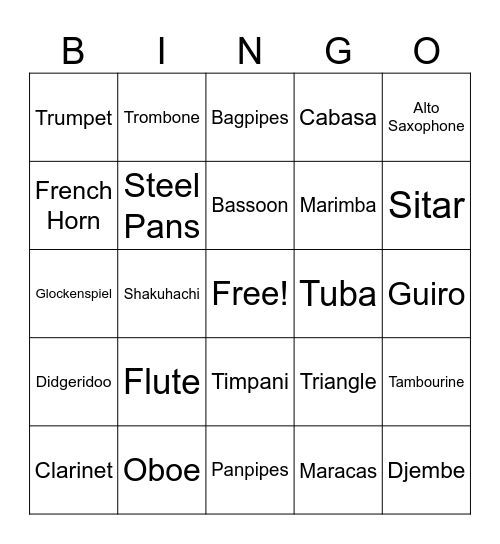 Instrument Bingo Card