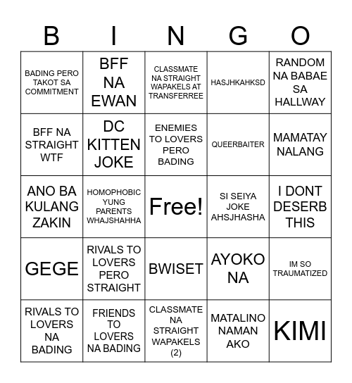 BINGO NG MGA CRUSH NI SHANE Bingo Card