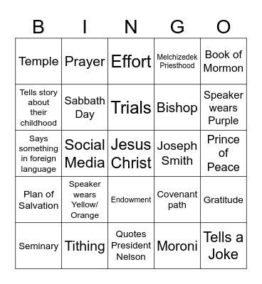 General Conference Bingo Card