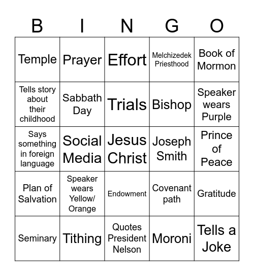 General Conference Bingo Card