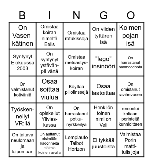 Vieras Bingo Card