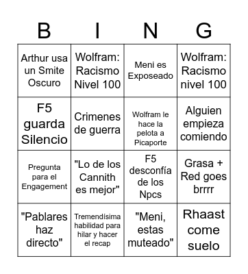 Bingo Eberron Bingo Card