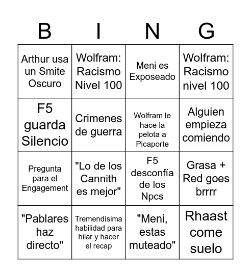 Bingo Eberron Bingo Card