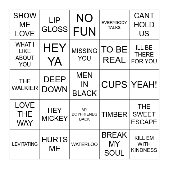 JL5 Bingo Card