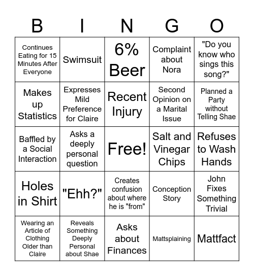 Killeen Bingo Card