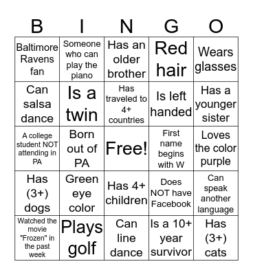 People Bingo Card