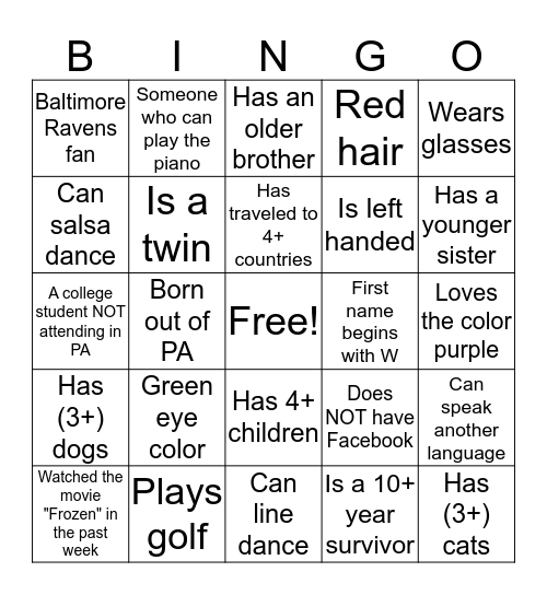 People Bingo Card