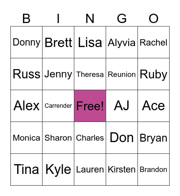 Family Reunion Bingo Card