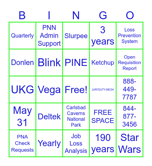 Kleinfelder - FFF Bingo Card