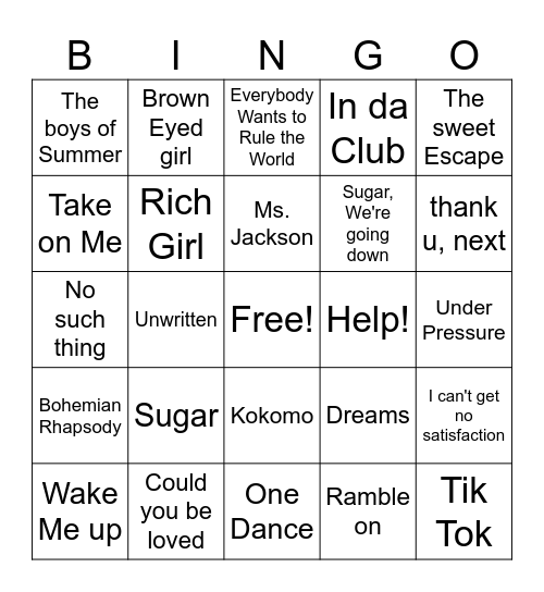 Music Bingo Card