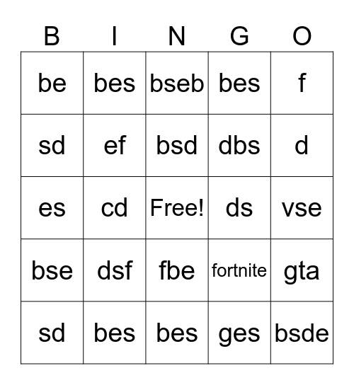 Untitled Bingo Card