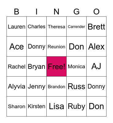 Carrender Reunion Bingo Card