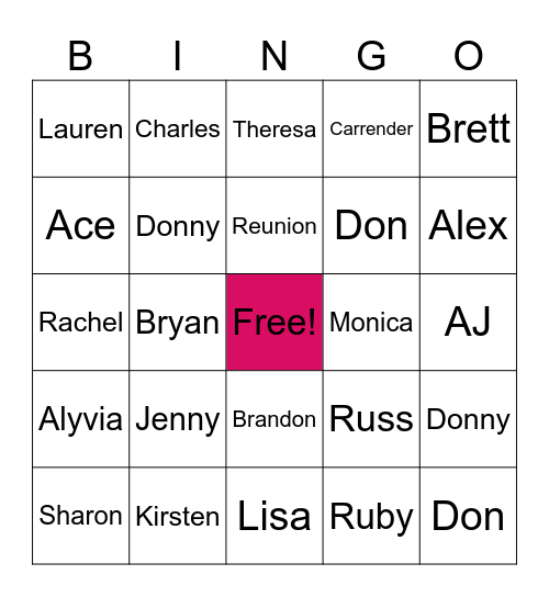 Carrender Reunion Bingo Card