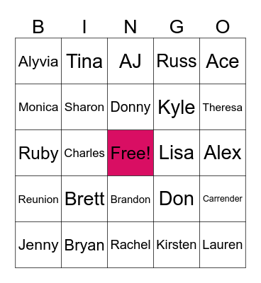 Family Reunion Bingo Card