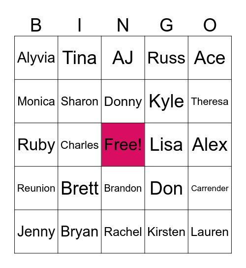 Family Reunion Bingo Card